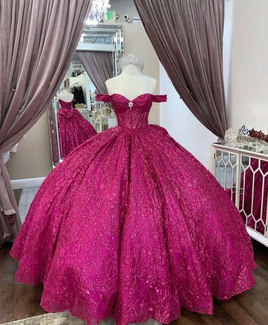 Sparkly Quinceanera Dress Off Shoulder A Line Birthday Party Princess Ball Gown   fg7950