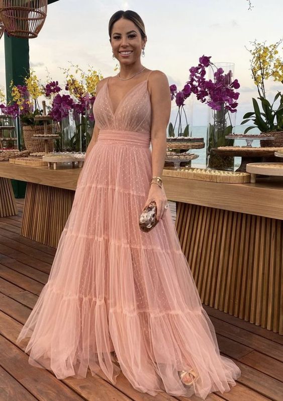 Elegant Long Pink Evening Dresses A-Line Floor Length Prom Formal Dress for Women fg5636