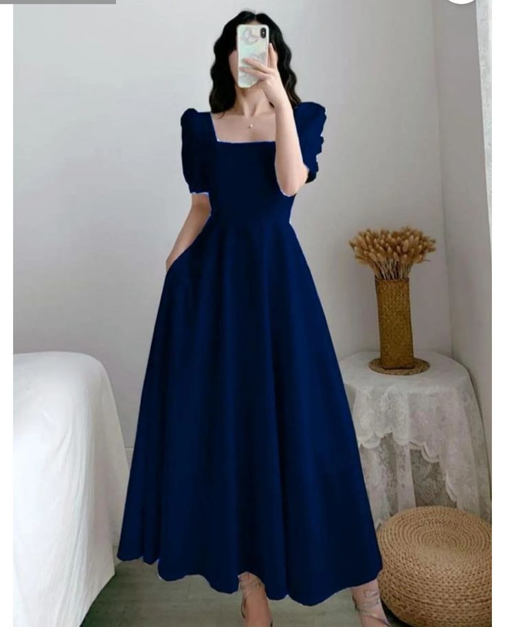A Line Blue Short Sleeves Prom Party Dress Long Evening Dress fg8072