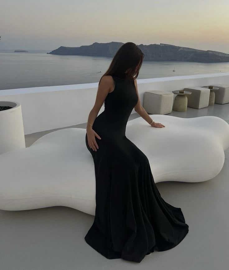 High Neck Sexy Black Evening Dress Long Prom Dresses fg7570