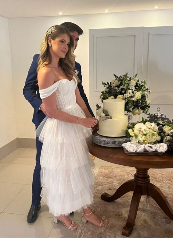 White A-line Multi-tiered Tulle Prom Dress,Engagement Dress fg5669