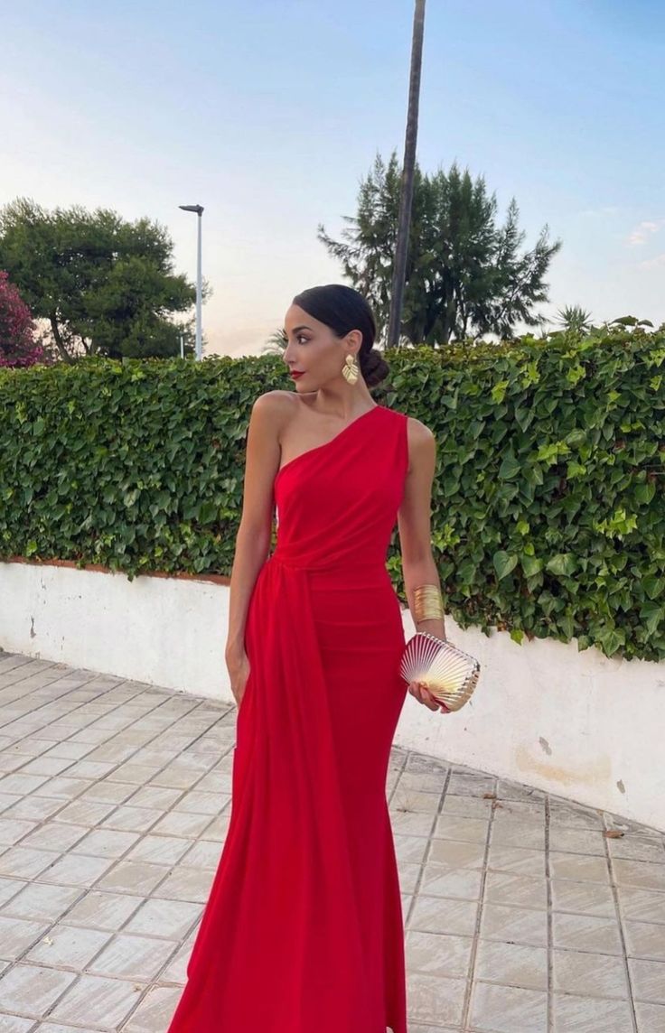 Red Party Dress Elegant Mermaid One Shoulder Prom Dress fg6262