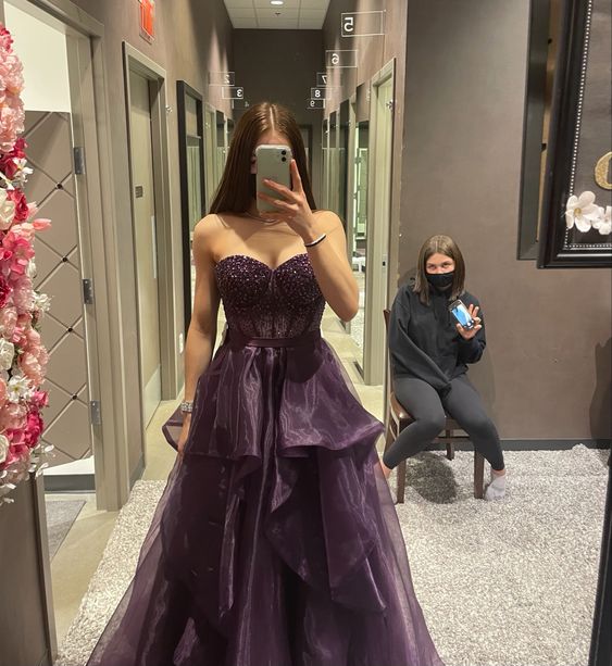 Strapless Long Evening Prom Dresses, Custom Made Dress fg5600