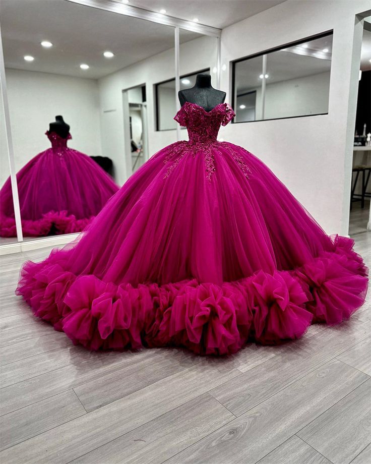 Princess Quinceanera Dresses Tiered Ruffles Appliques Sweet 16 Ball Gowns fg6307