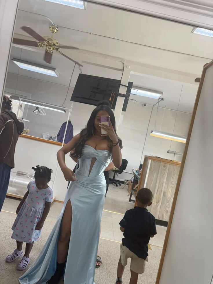 Mermaid Blue Strapless Prom Party Dress Long Evening Dress fg8096