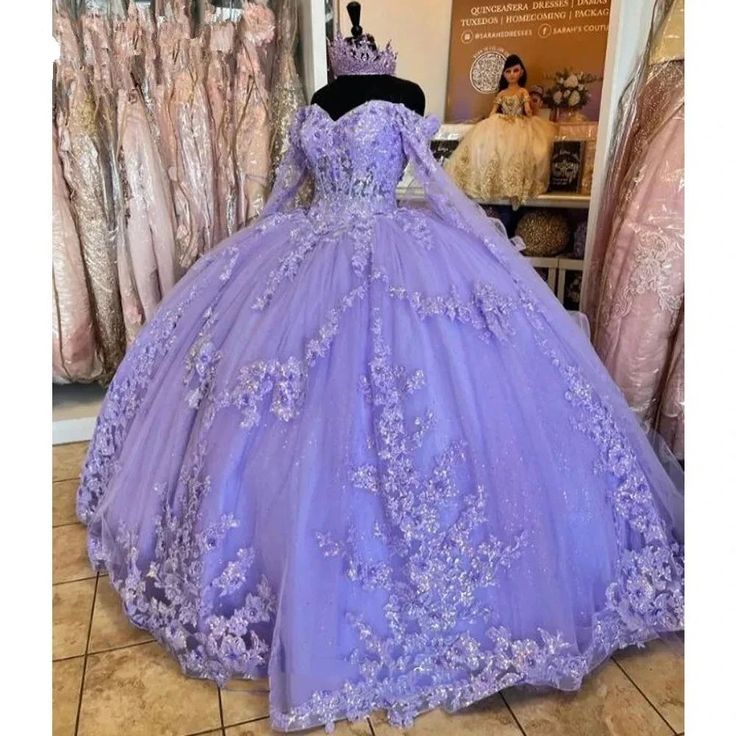 Lilac Quinceanera Dresses Long Sleeve 3D Flowers Appliques Lace-Up Prom Sweet 16 Princess Dresse Vestidos De 15 Anos fg5694