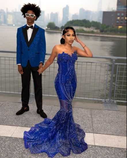 Women's Mermaid Prom Dress, Sweetheart Sequin Royal Blue Birthday Party Dress fg6762