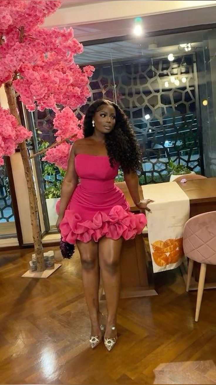 strapless cocktail dresses for girls short prom dresses,ruffle bottom african mini dress,birthday party dress,hot pink little dress fg8190