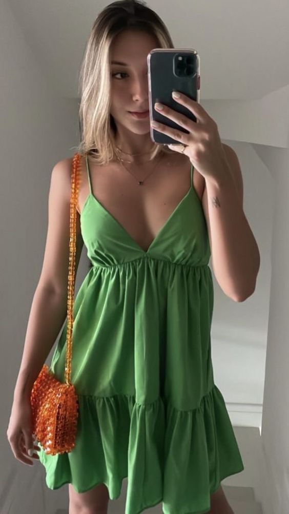 Sexy suspender sleeveless V-neck A-line skirt high waist one-piece lace-up solid color dress fg5457