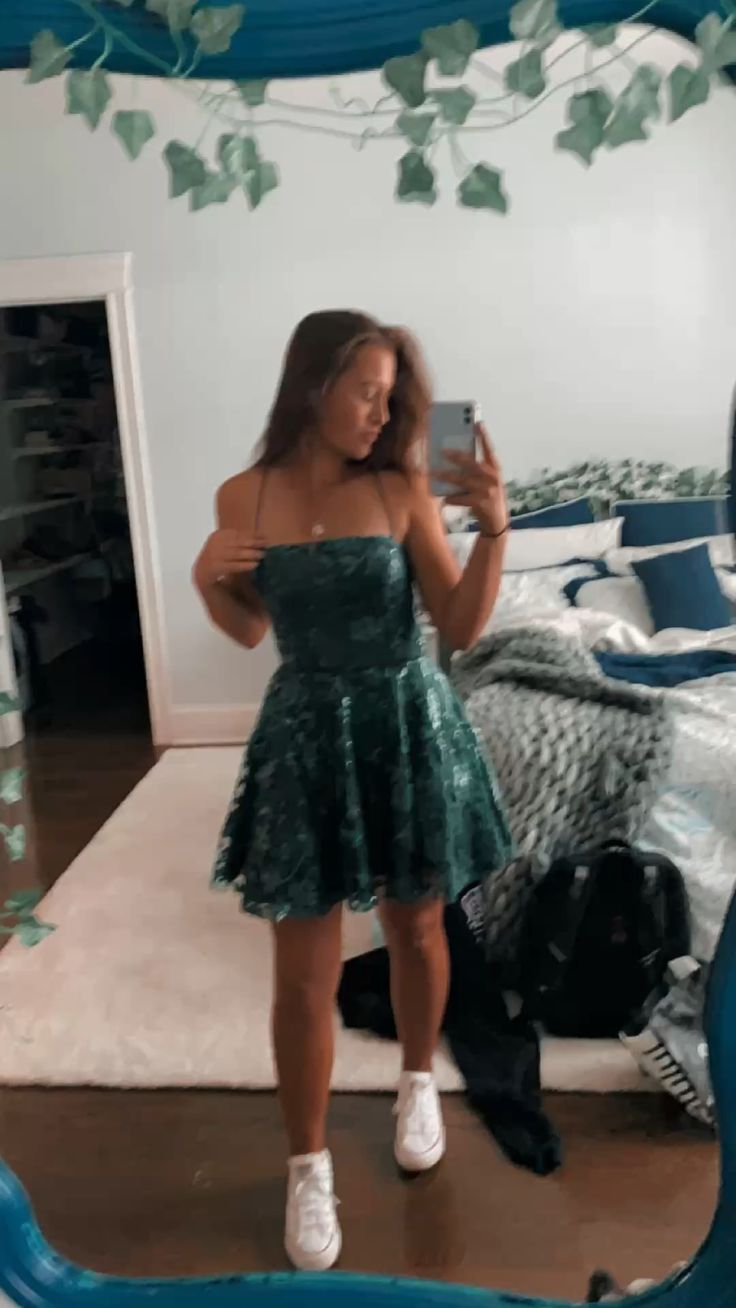 A-line Green Spaghetti Straps Homecoming Dress,Short Party Dress fg5936