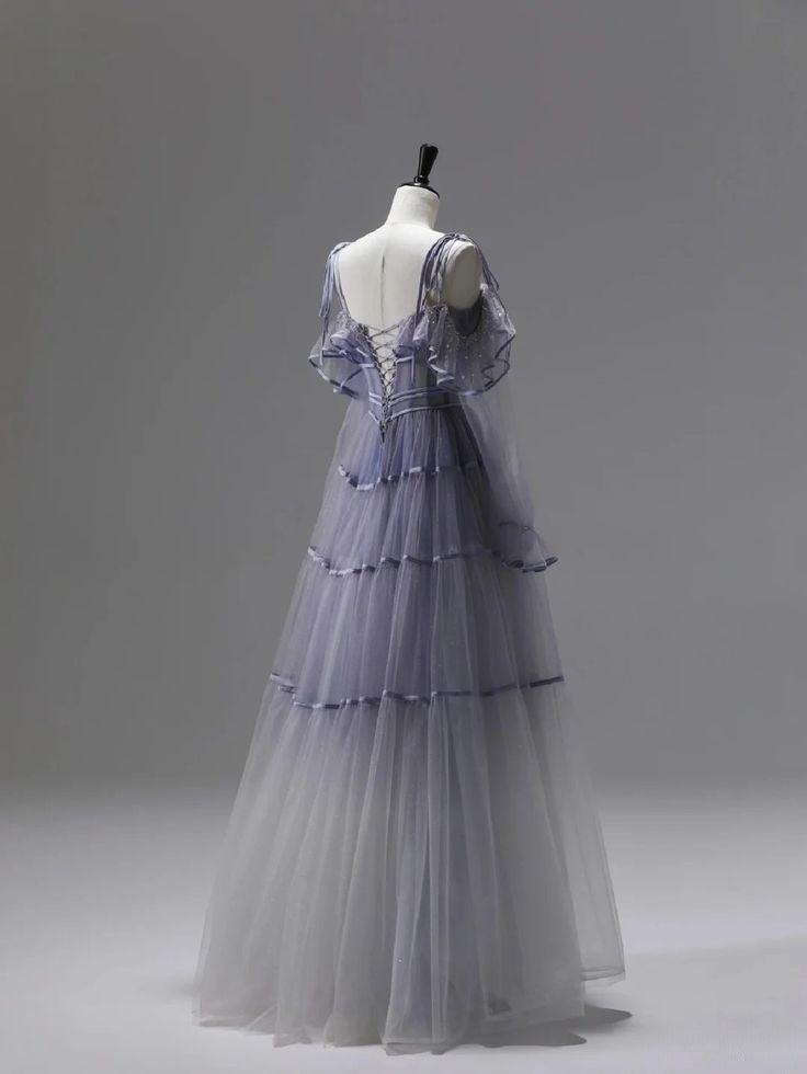 A Line Tulle Long Prom Dress Unique Evening Party Dresses fg7655