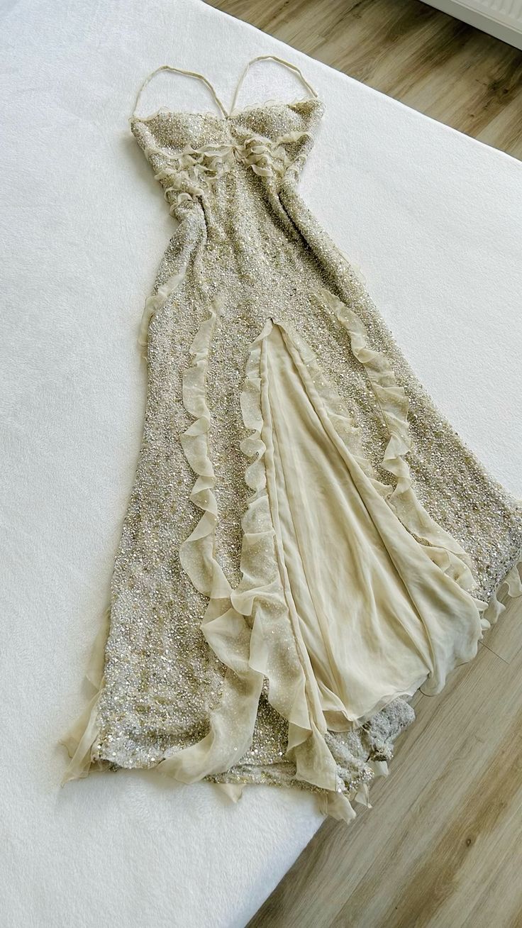 Spaghetti Straps Sequin Long Evening Prom Dresses With Slit fg6723