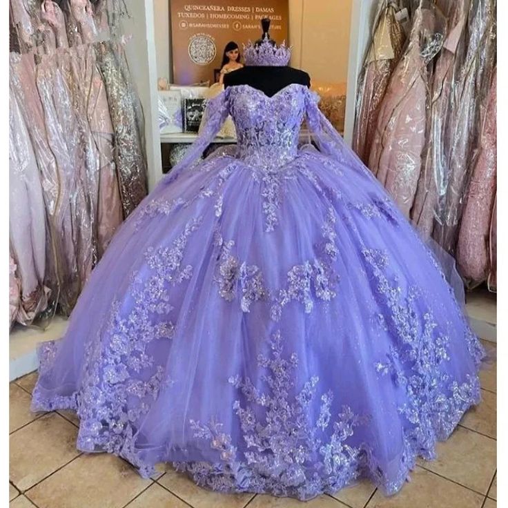 Lilac Quinceanera Dresses Long Sleeve 3D Flowers Appliques Lace-Up Prom Sweet 16 Princess Dresse Vestidos De 15 Anos fg5694