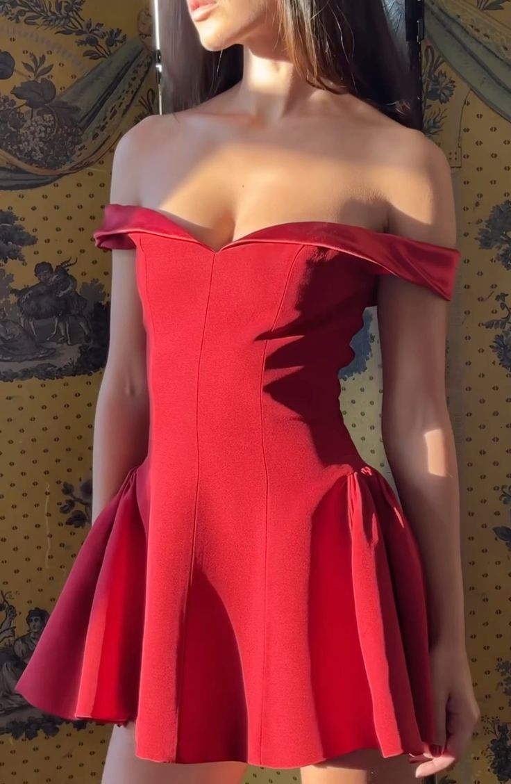 Off the shoulder red evening dress short party gown fg5855