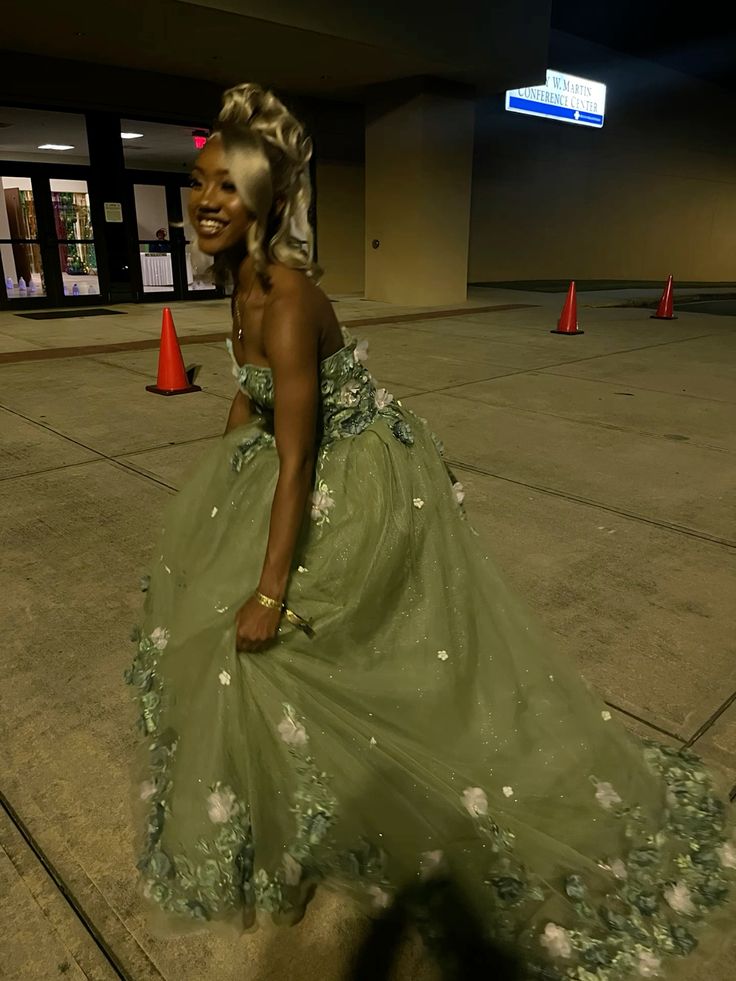 Green Strapless Long Prom Dress with Appliques fg5387