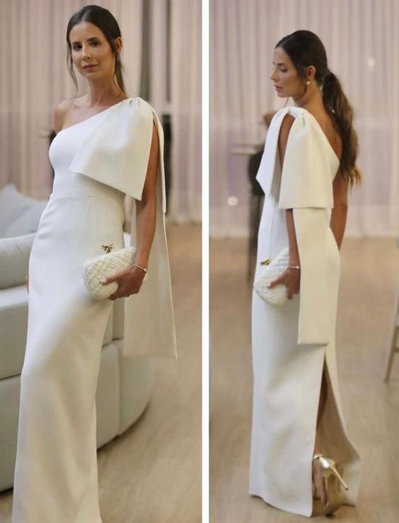 White One Shoulder Long Prom Dress Formal Party Dress fg5626