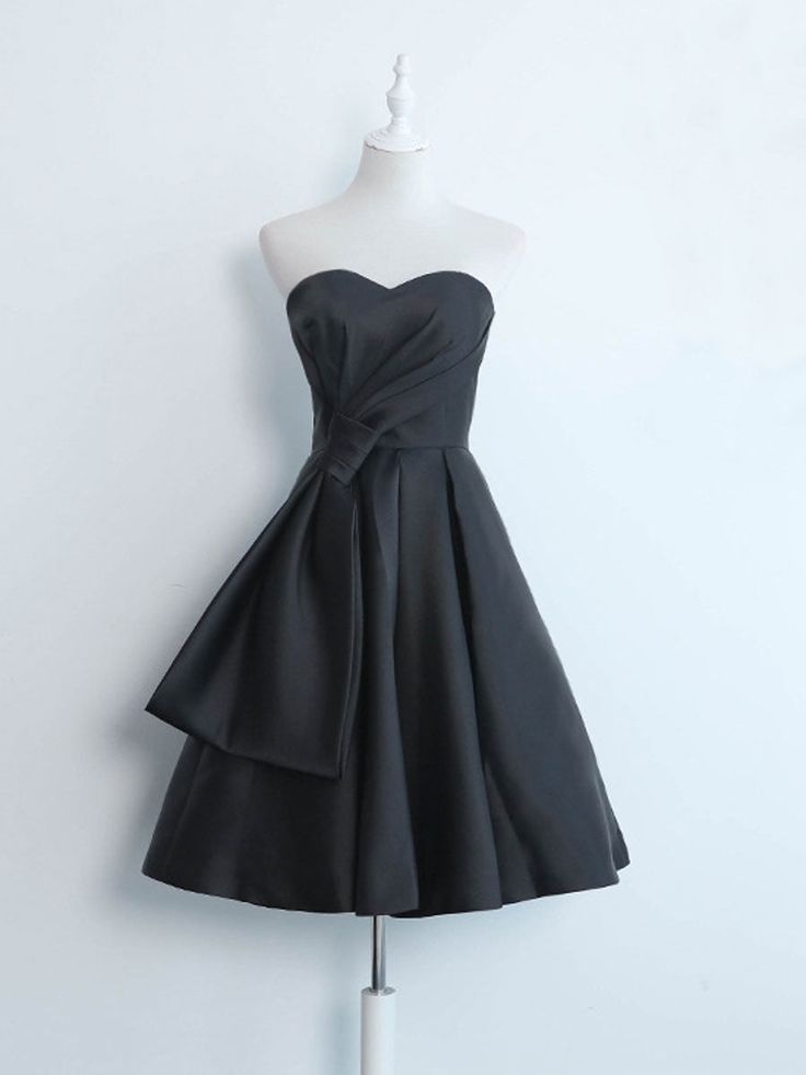 Simple Sweetheart Satin Short Black Prom Dress, Black Homecoming Dresses fg6631