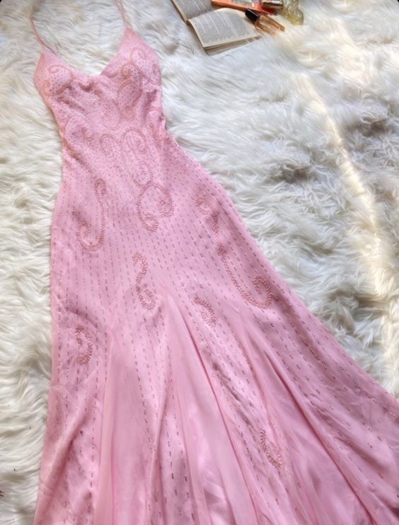 Pink spaghetti strap long evening dress fg7104