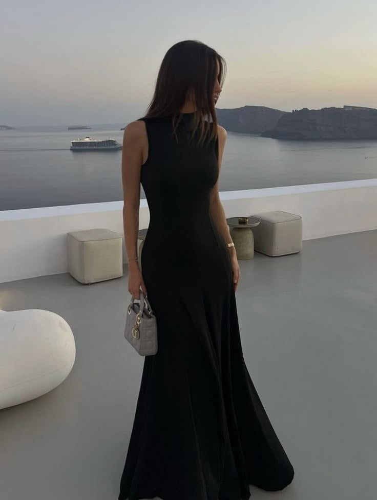 High Neck Sexy Black Evening Dress Long Prom Dresses fg7570