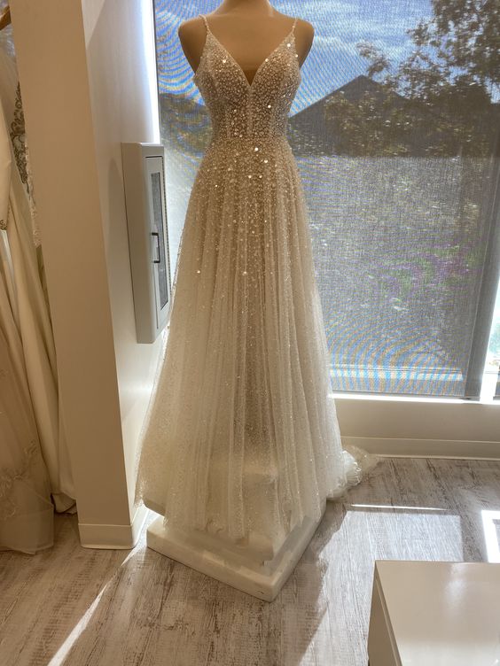 Shiny A-line V Neck Prom Dress Formal Gown fg5717