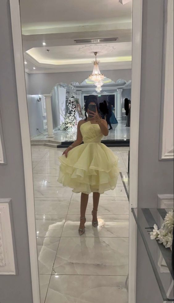 Elegant yellow short prom dress for women fg6132