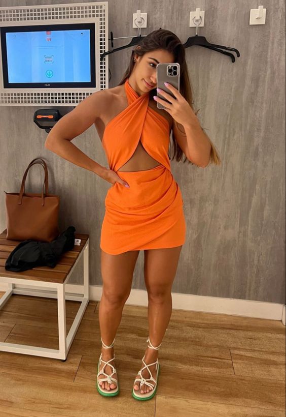 Orange Short Dress Women Short Evening Party Dresses fg6153