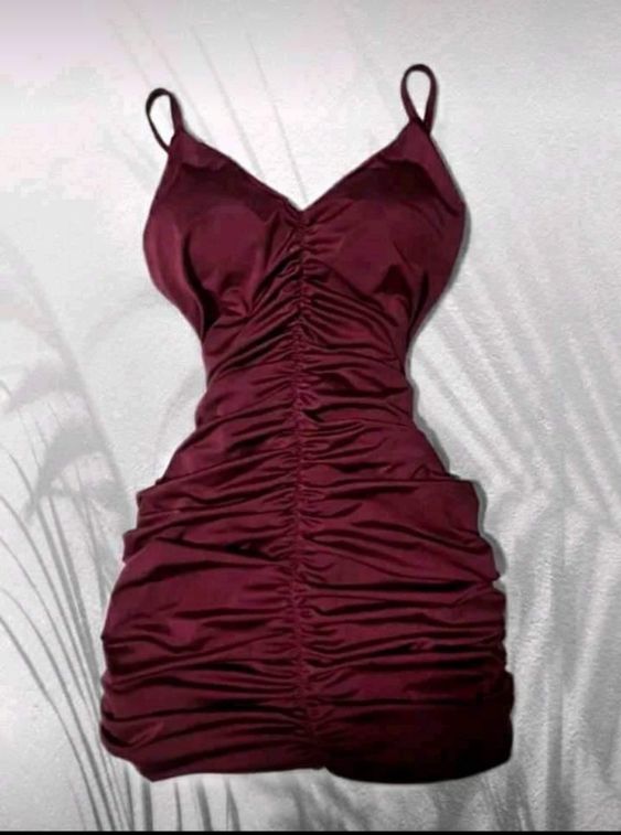 Chic Spaghetti Straps Burgundy Short Prom Dresses fg6253