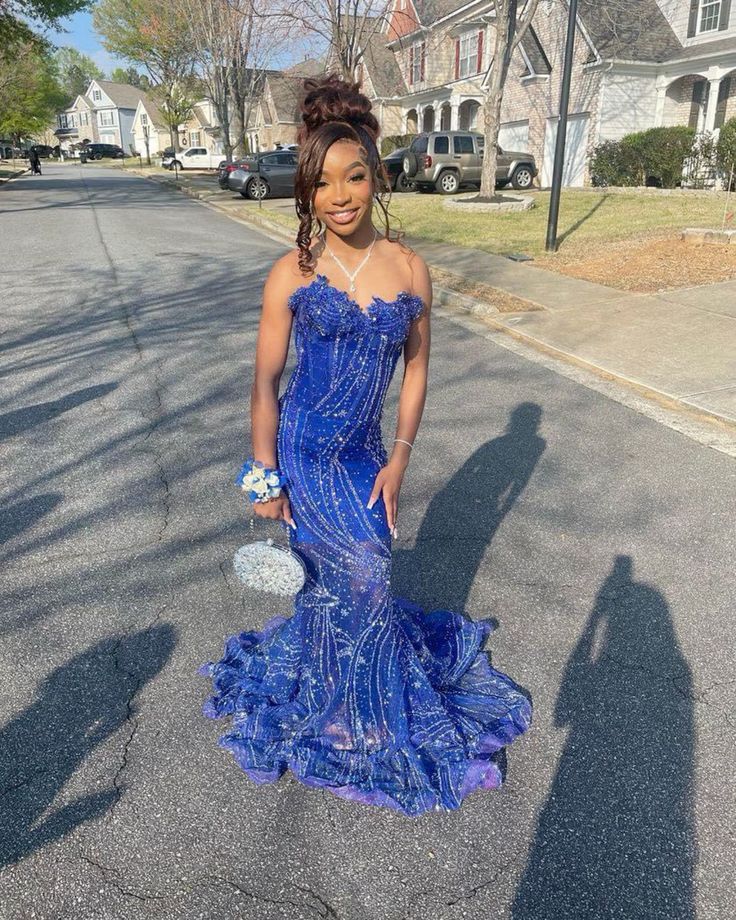 Women's Mermaid Prom Dress, Sweetheart Sequin Royal Blue Birthday Party Dress fg6762