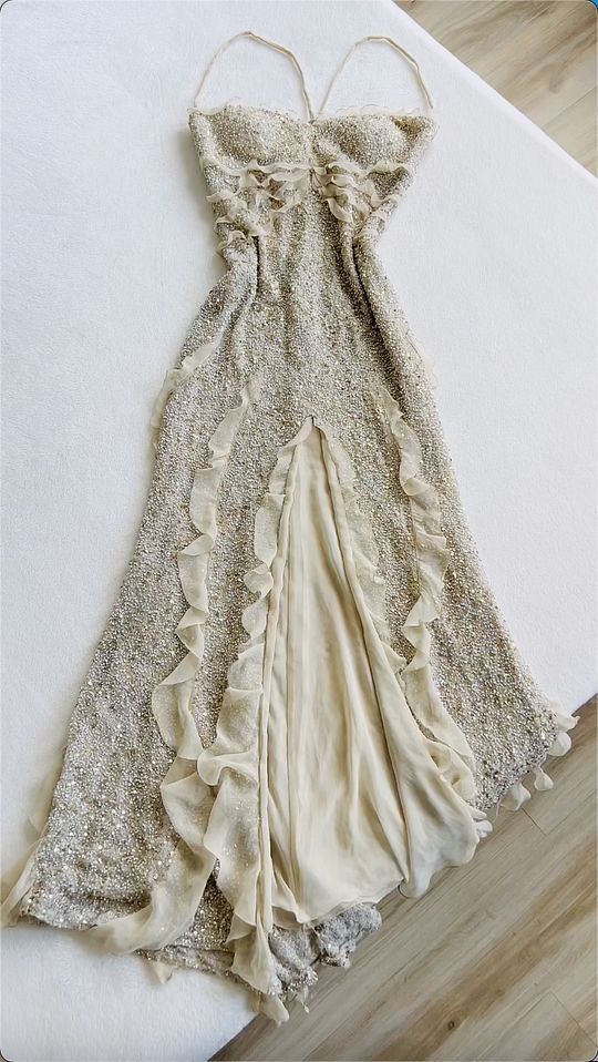 Spaghetti Straps Sequin Long Evening Prom Dresses With Slit fg6723
