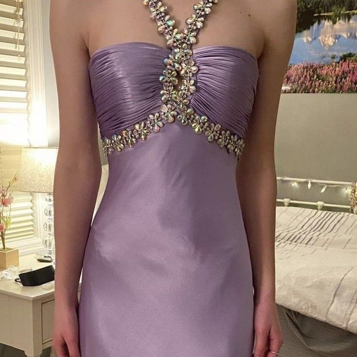 Glamorous purple satin beaded long prom evening dresses fg6715