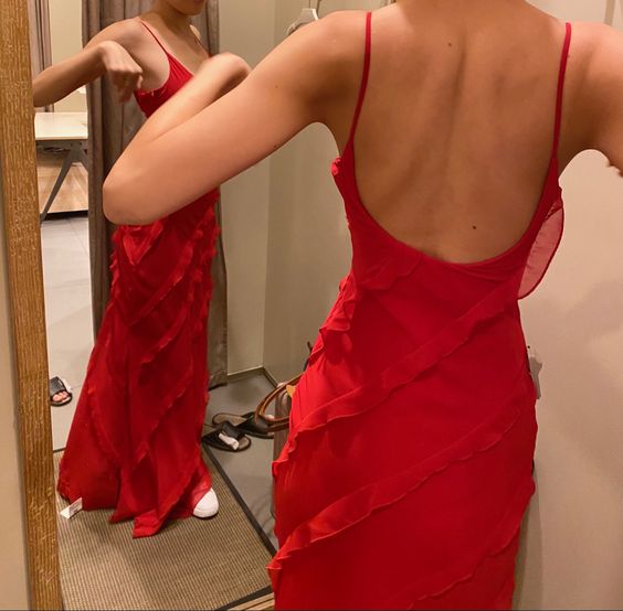 Sexy Red Chiffon Prom Dresses Long Ruffle Party Dress fg6377