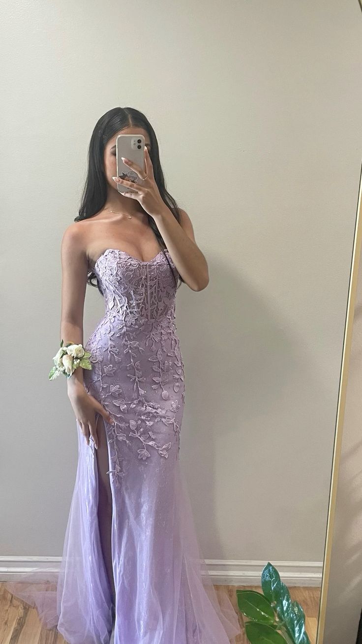 Mermaid Sweetheart Neck Lace Purple Long Prom Dress Formal Dress fg6326
