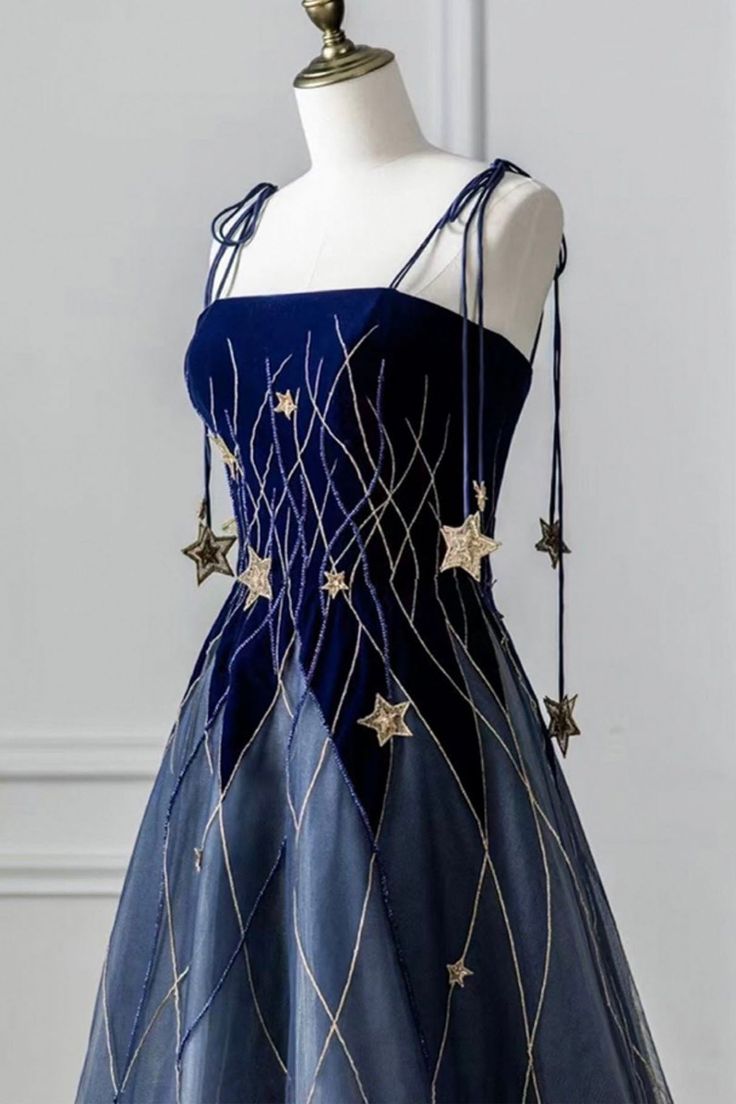 Spaghetti Strap Long Prom Dress with Star, Evening Party Dress fg6247