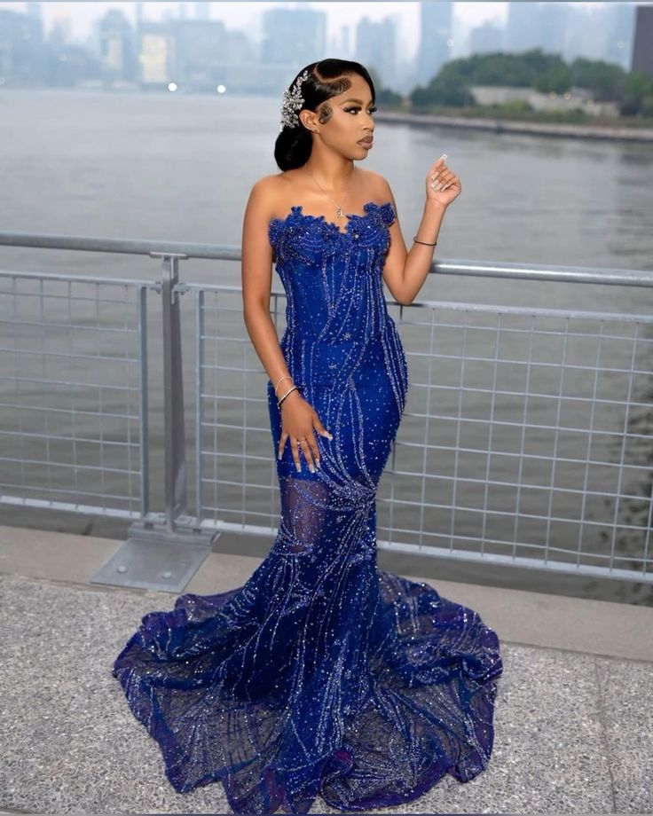 Women's Mermaid Prom Dress, Sweetheart Sequin Royal Blue Birthday Party Dress fg6762