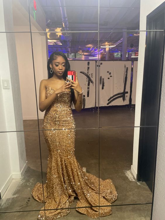 Sparkle Sequins Mermaid Evening Gowns Chic Strapless Prom Dresses fg6778