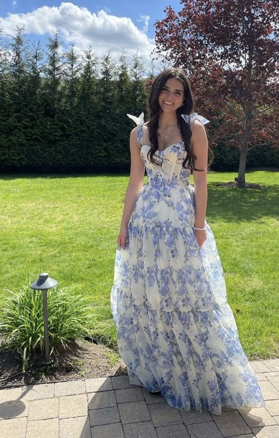 Lovely Floral A-Line Chiffon Junior/Senior Prom Dresses fg6661