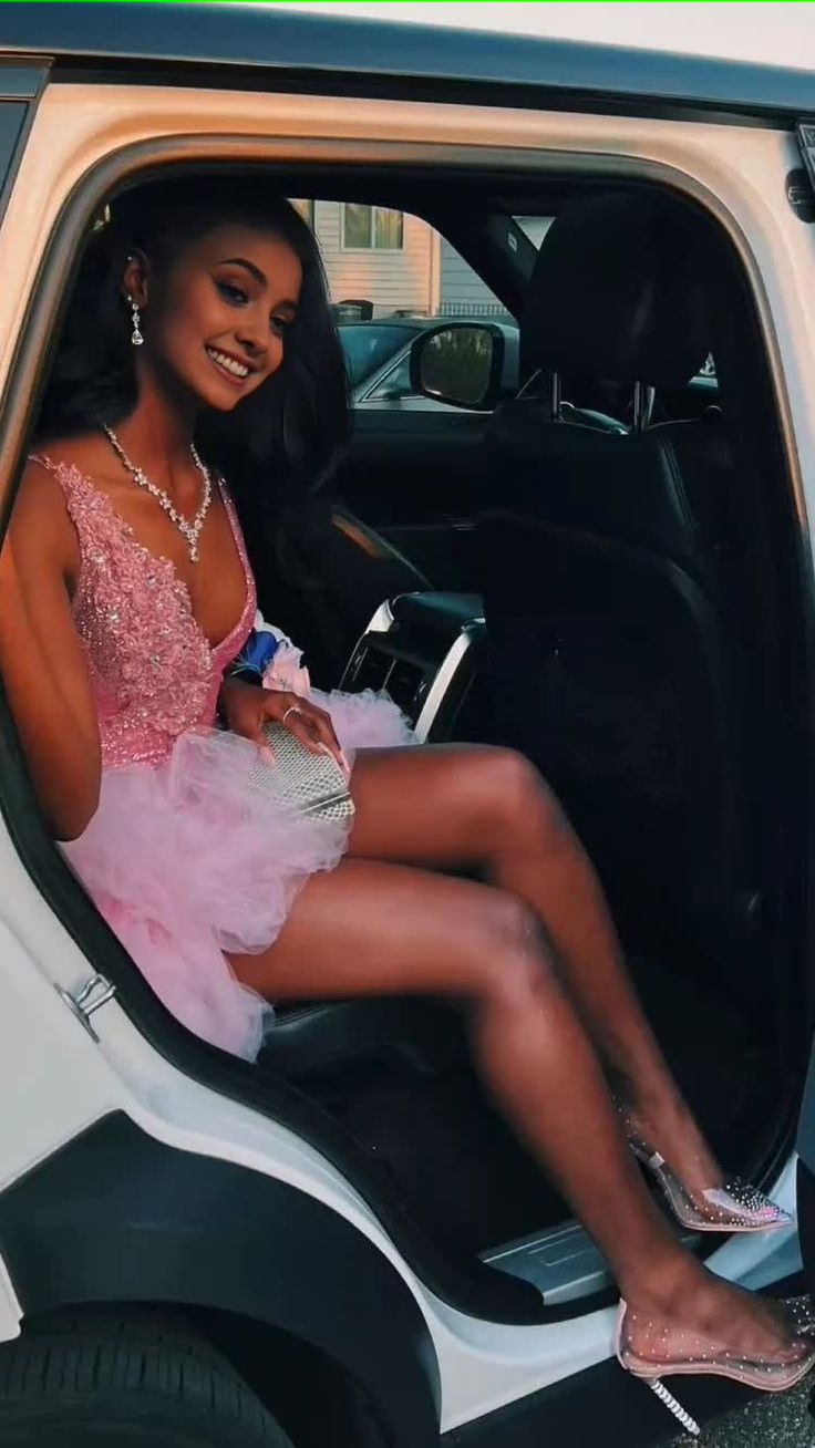 Cute V Neck Pink Short Homecoming Dress and Bottom Tulle Ruffles,Pink Birthday Outfit fg6454