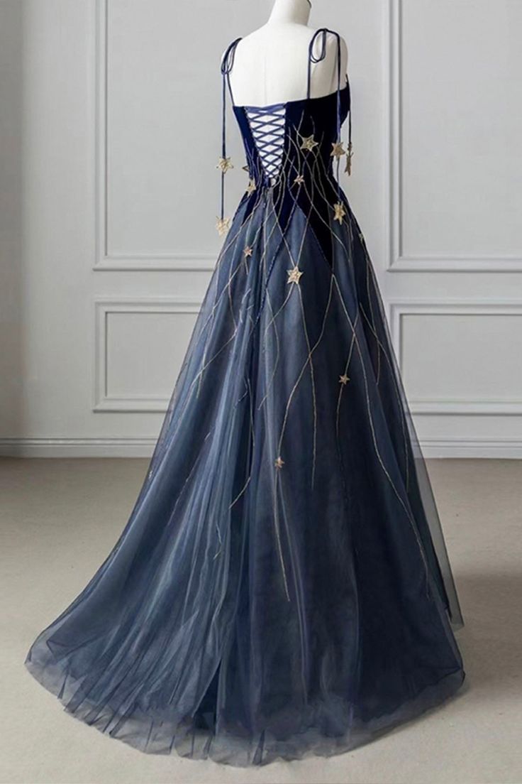 Spaghetti Strap Long Prom Dress with Star, Evening Party Dress fg6247