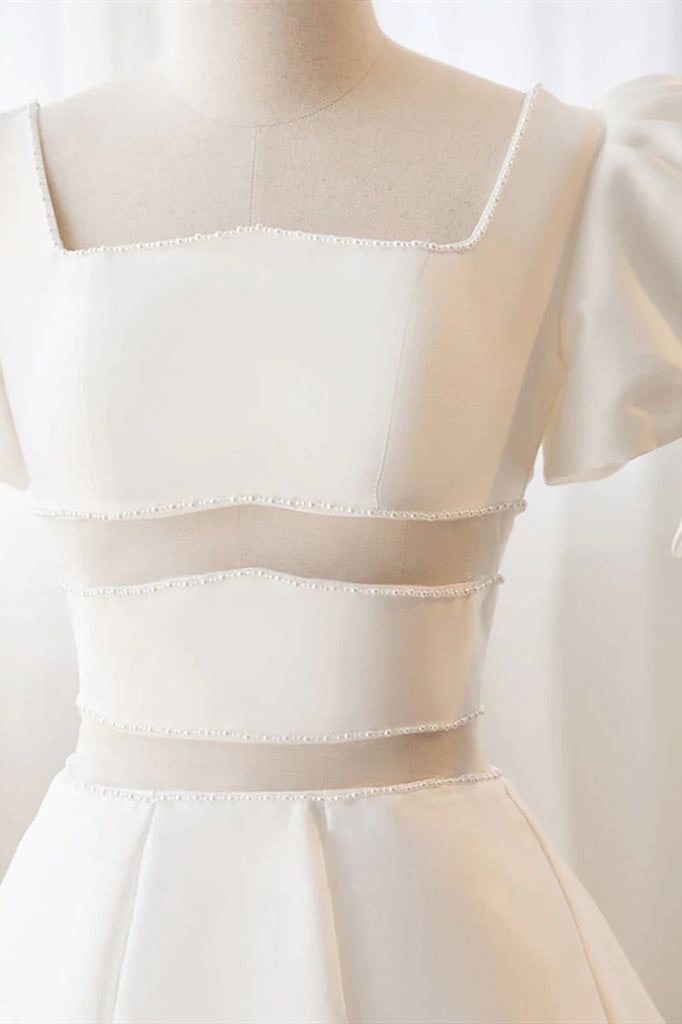 Short White Beaded Prom Dresses, Short White Beaded Formal Homecoming Dresses fg6410