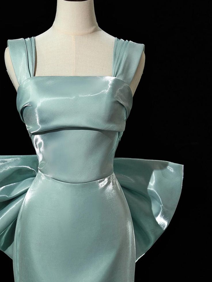 Simple Satin Bow Tie Green Long Prom Dress, Green Long Formal Dress fg6091