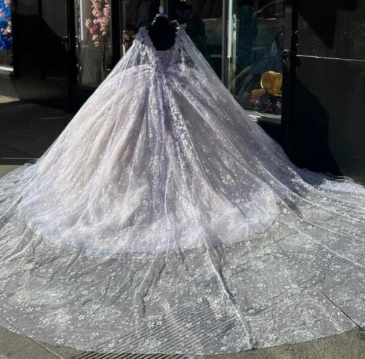 Light Purple Quinceanera Dressess with Cape Luxury Butterfly Applique Sweet 16 Ball Gown fg6470