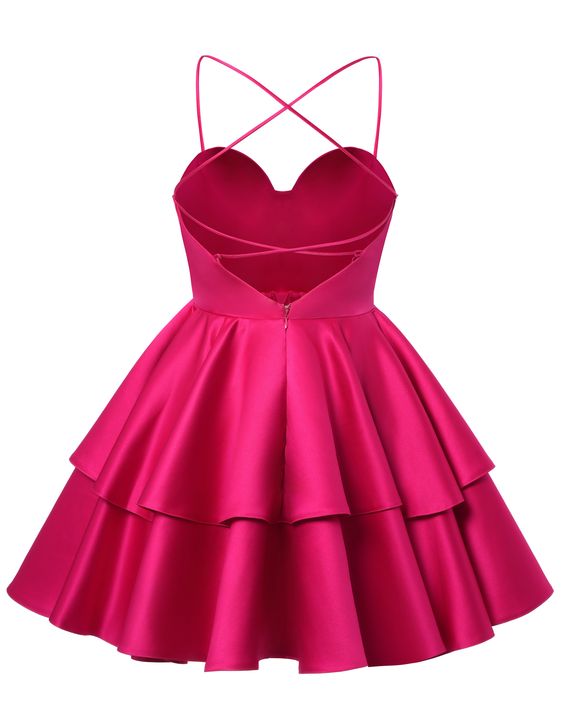 Satin Homecoming Dress Sweetheart Neck Tiered Short Graduation Dresses fg6044