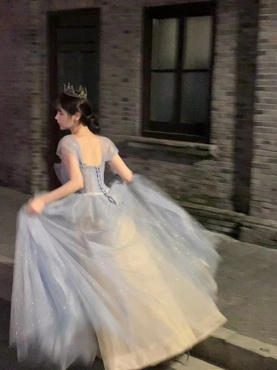 tulle long A line prom dress evening dress fg6002