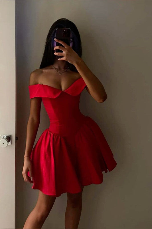 Off the Shoulder Red Homecoming Dresses Little Party Dress fg5632