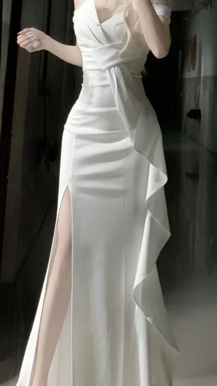 White Simple Prom Party Dress Long Formal Evening Dress fg7483