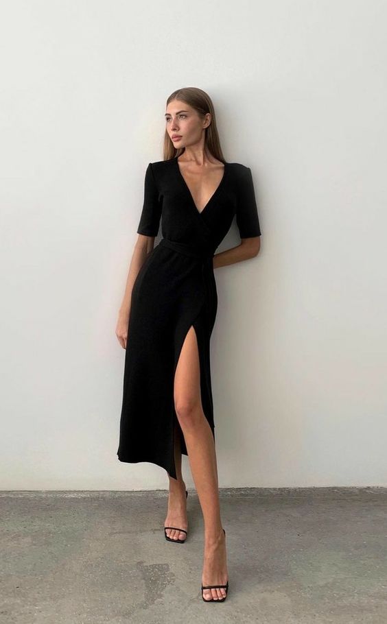 Sexy Black Split Half Sleeve Dress Evening Dress fg5876