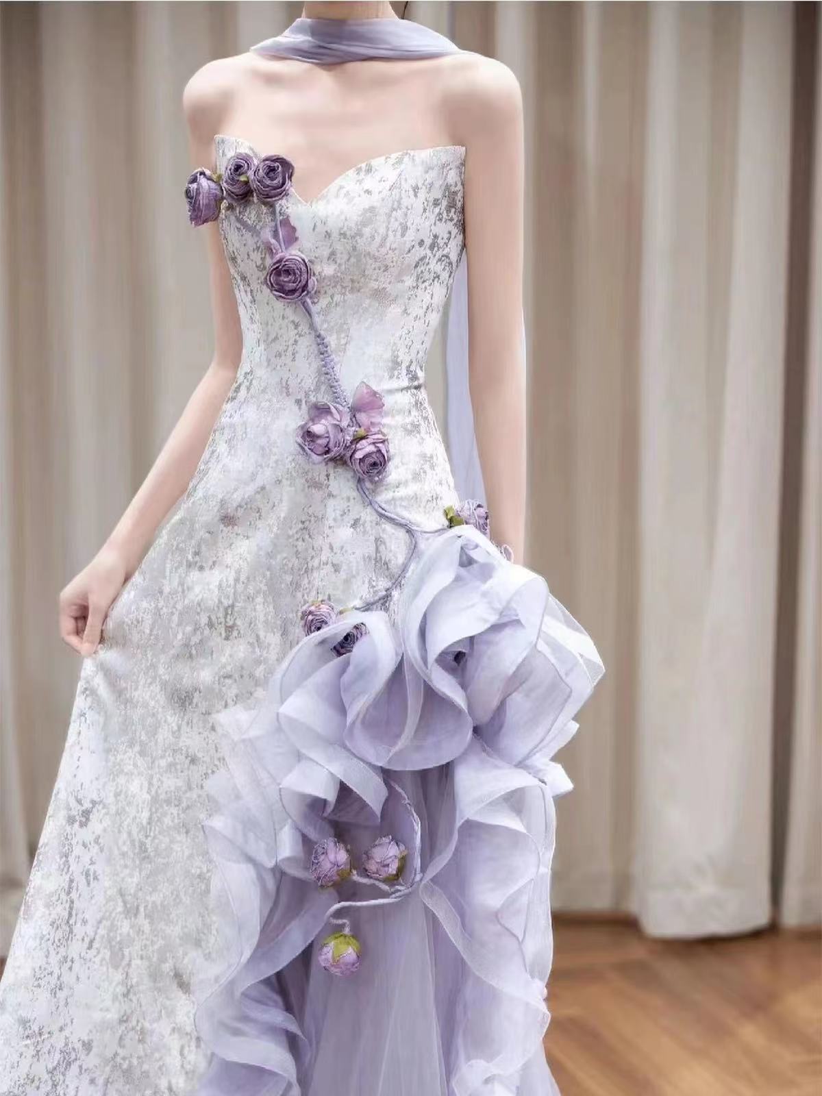 Lilac Strapless Long Prom Dresses Vintage Formal Evening Dress fg7589