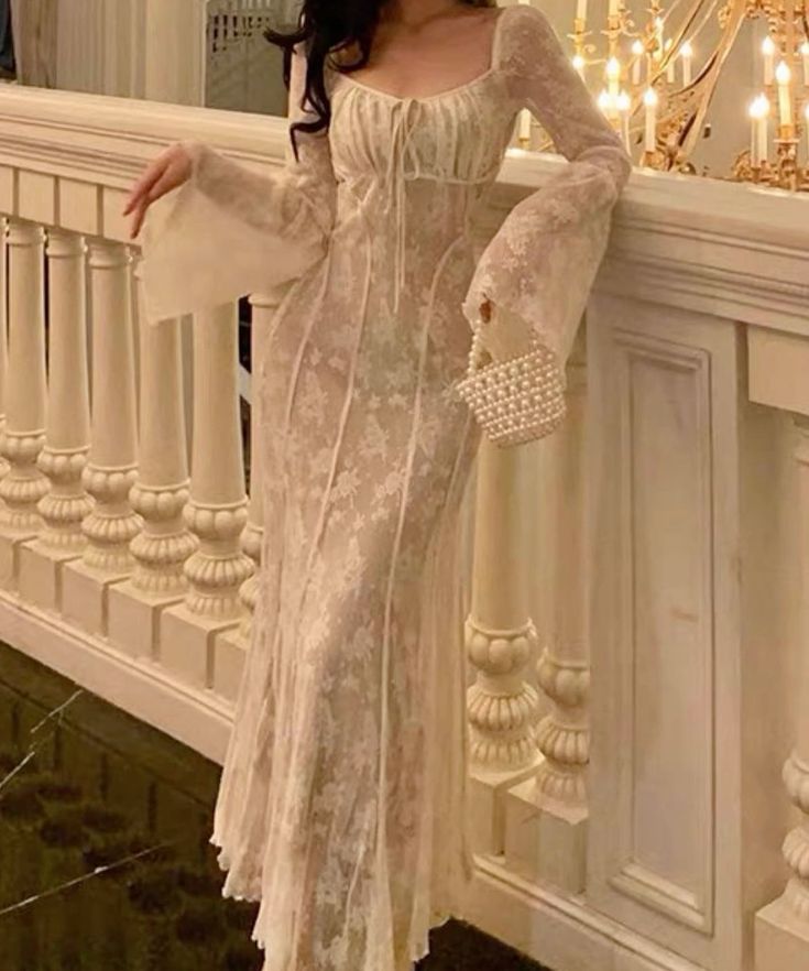 Women's A-line Lace Long Simple Dress, Sexy Elegant Vintage Evening Dress fg6057