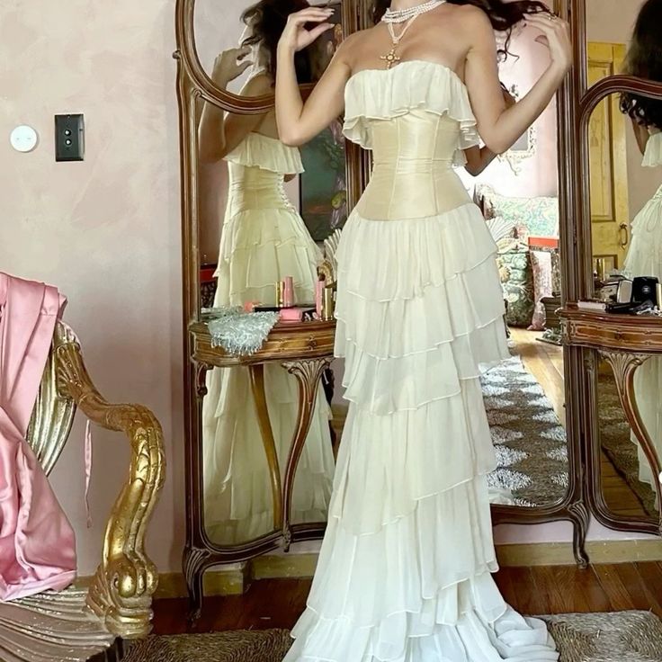 Modest Sheath Strapless Chiffon Sleeveless Ivory Long Prom Dress Evening Dresses fg6798