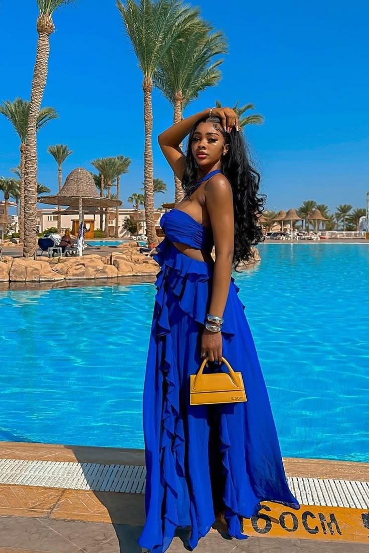 Royal Blue Halter Evening Dresses Long Chiffon Prom Gowns fg7475